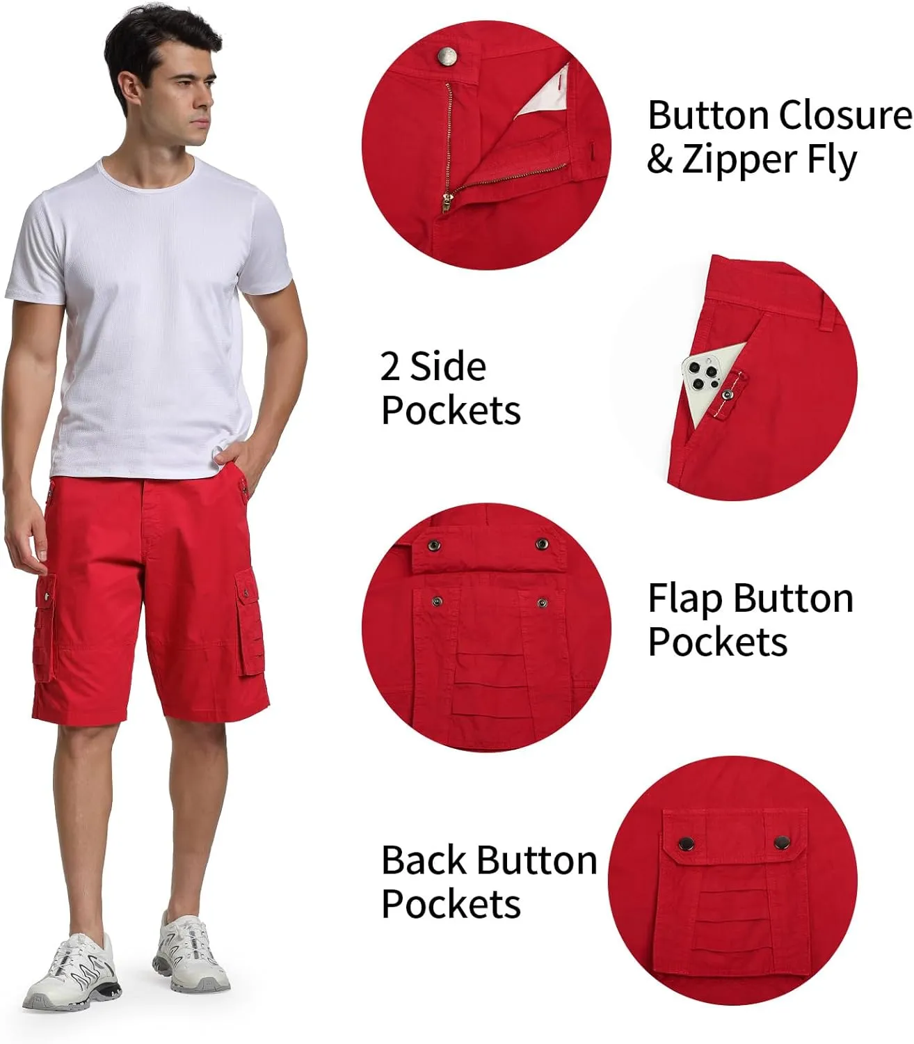 Men's Cargo Shorts Relaxed Fit Below Knee Length Hiking Shorts with 6 Pockets