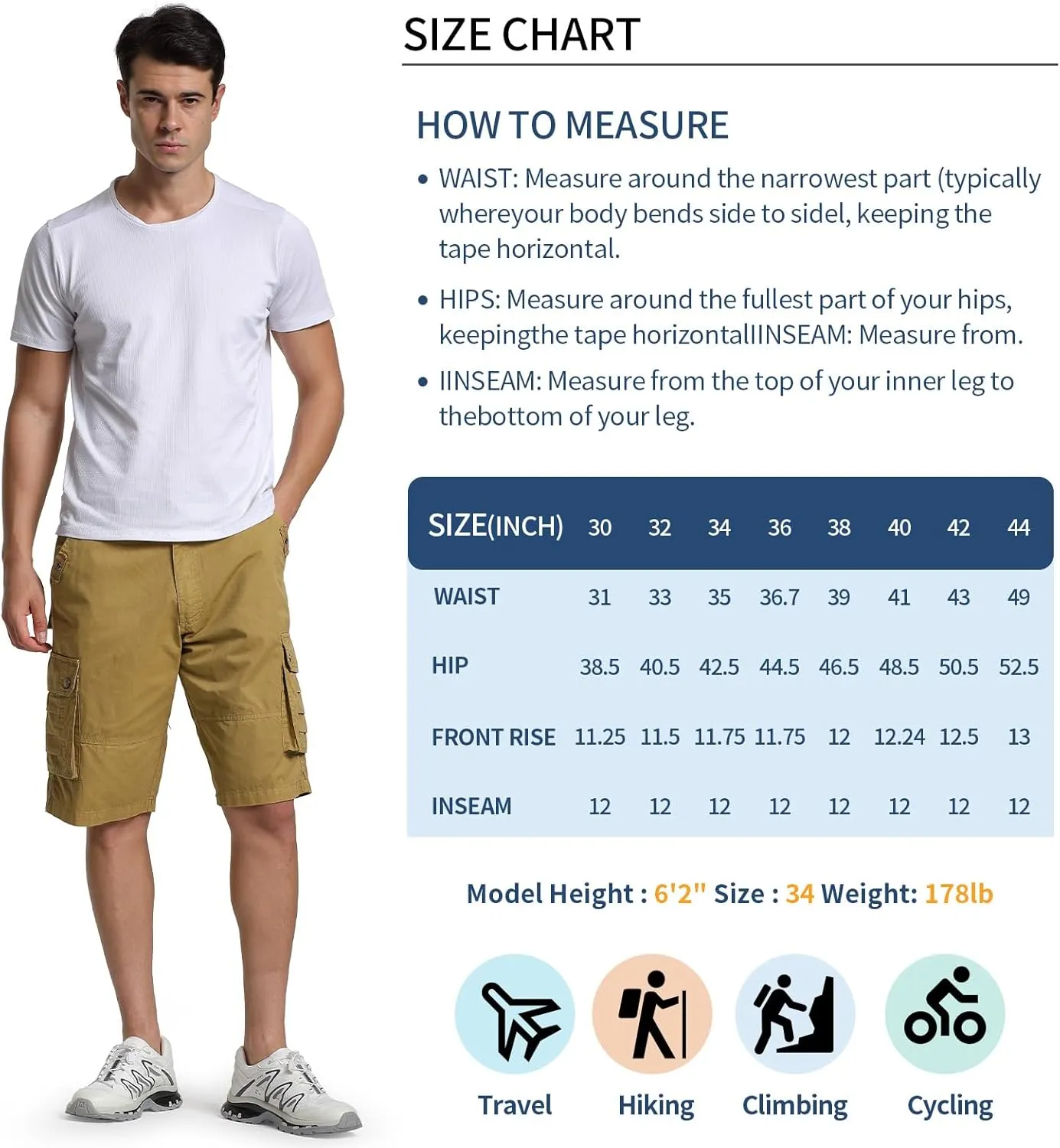 Men's Cargo Shorts Relaxed Fit Below Knee Length Hiking Shorts with 6 Pockets