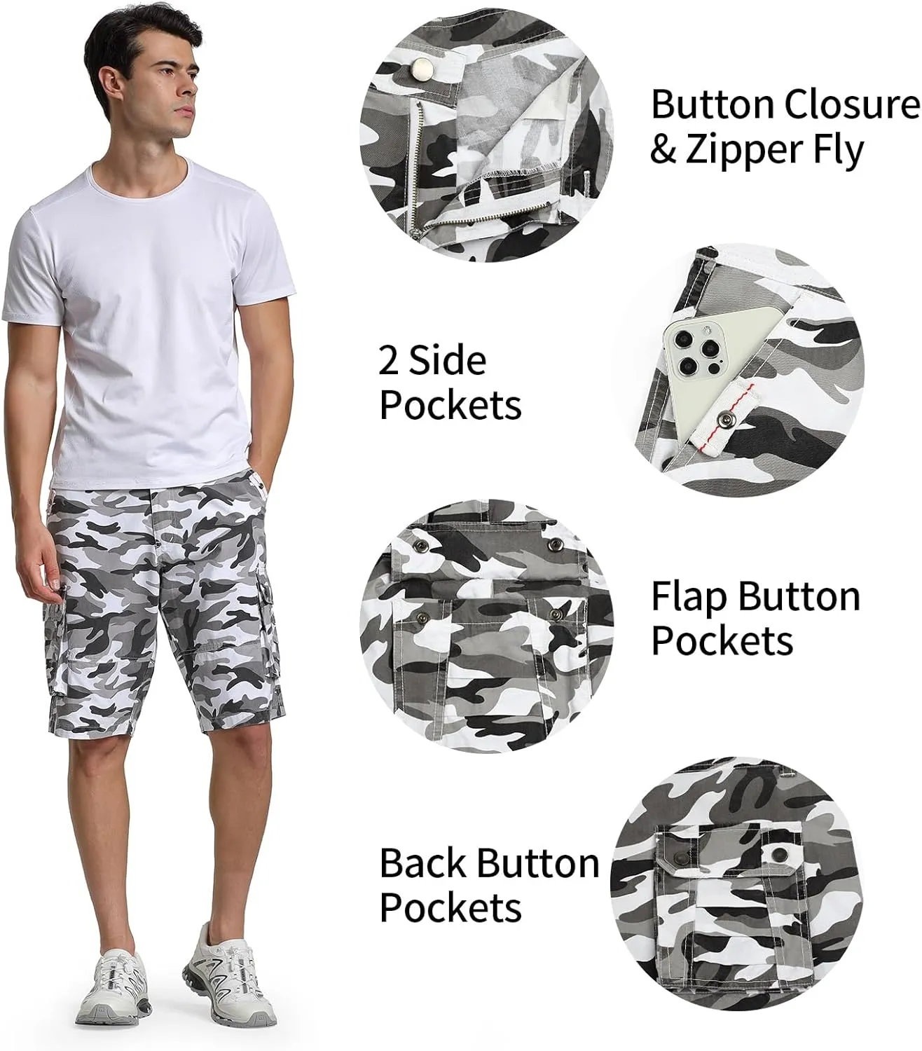 Men's Cargo Shorts Relaxed Fit Below Knee Length Hiking Shorts with 6 Pockets