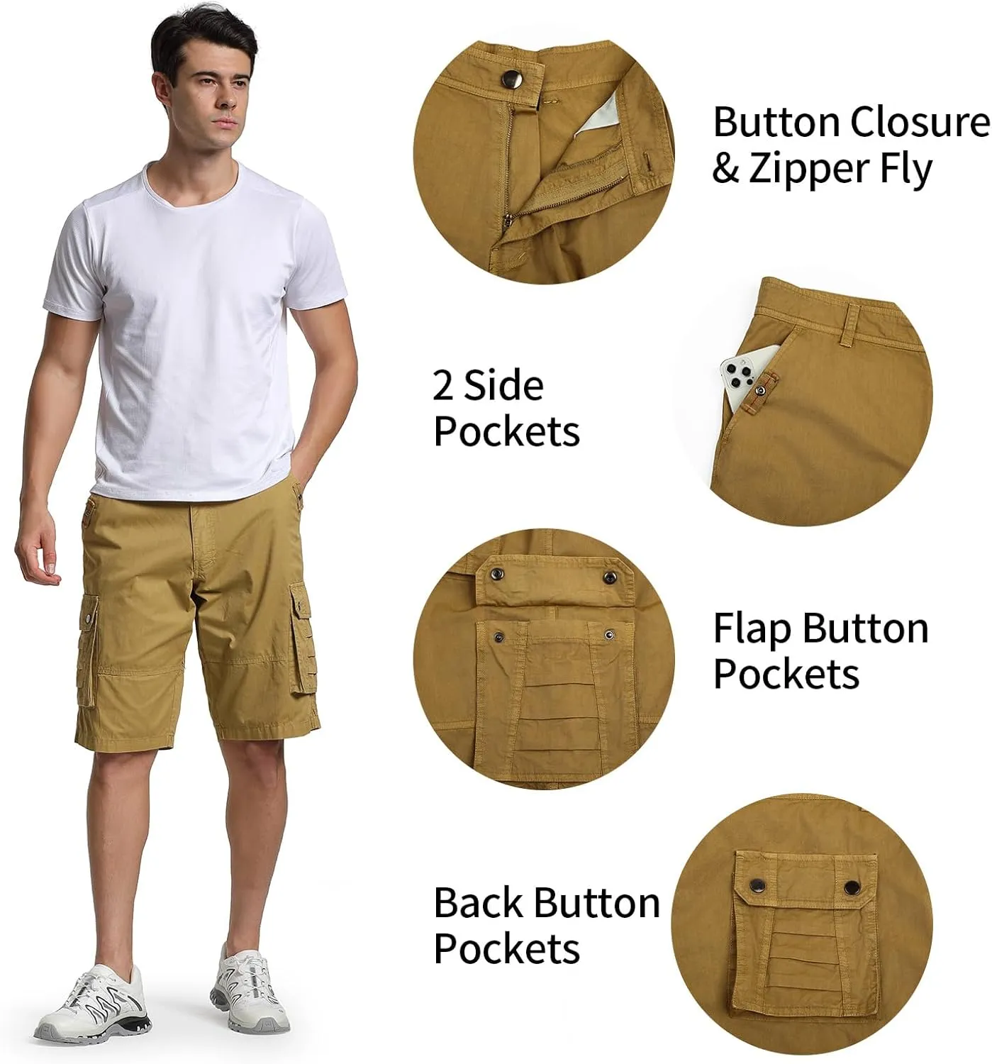 Men's Cargo Shorts Relaxed Fit Below Knee Length Hiking Shorts with 6 Pockets
