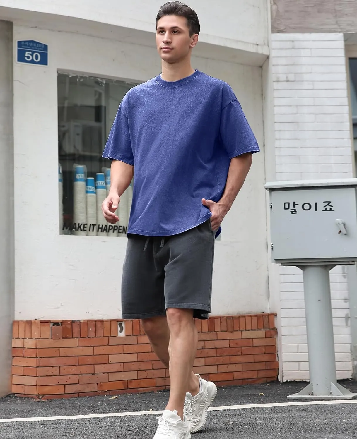 Men's Cotton T-Shirts Oversized Unisex Short Sleeves Casual Loose Wash Solid Basic Tee Tops