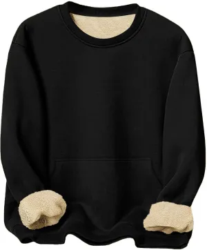 Mens Fleece Pullover Crewneck Solid Solor Basic Winter Warm Sweatshirts Long Sleeve Casual Loose Comfy Clothes 2024