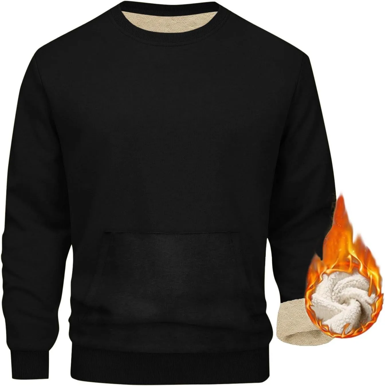 Mens Fleece Pullover Crewneck Solid Solor Basic Winter Warm Sweatshirts Long Sleeve Casual Loose Comfy Clothes 2024