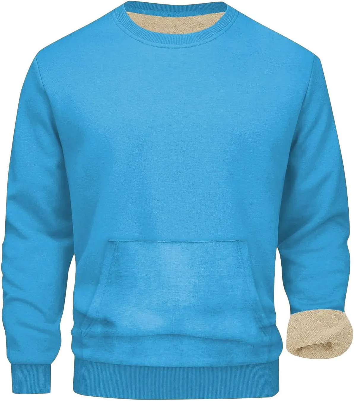 Mens Fleece Pullover Crewneck Solid Solor Basic Winter Warm Sweatshirts Long Sleeve Casual Loose Comfy Clothes 2024