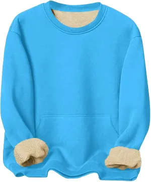 Mens Fleece Pullover Crewneck Solid Solor Basic Winter Warm Sweatshirts Long Sleeve Casual Loose Comfy Clothes 2024