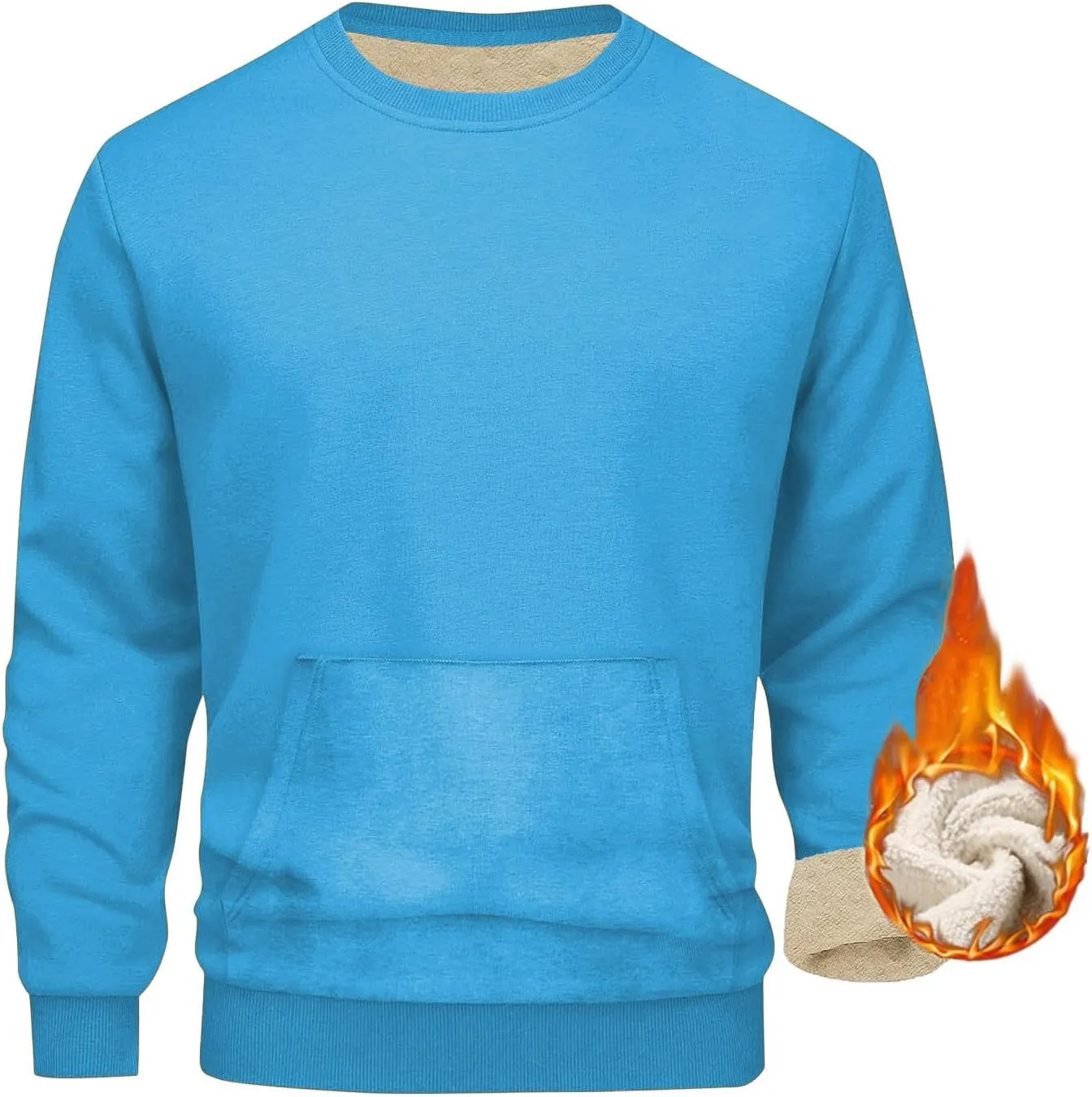Mens Fleece Pullover Crewneck Solid Solor Basic Winter Warm Sweatshirts Long Sleeve Casual Loose Comfy Clothes 2024