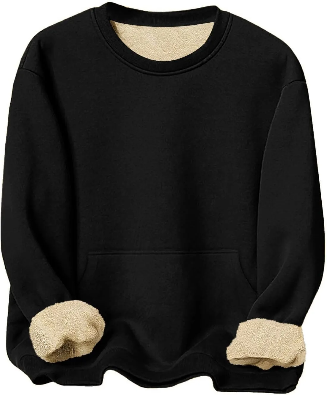 Mens Fleece Pullover Crewneck Solid Solor Basic Winter Warm Sweatshirts Long Sleeve Casual Loose Comfy Clothes 2024