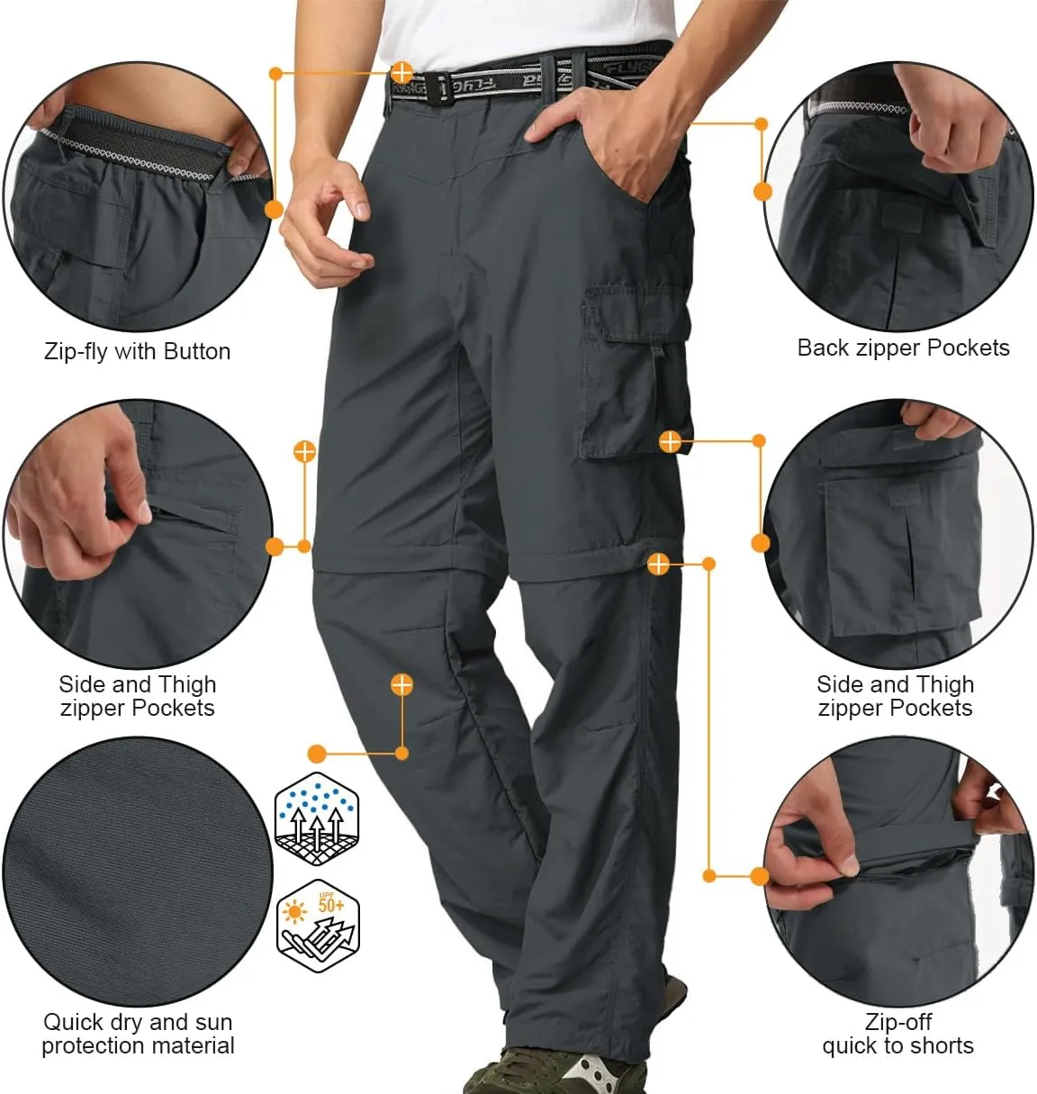 Mens Hiking Pants Convertible Quick Dry Zip Off Fishing Travel Safari Pants