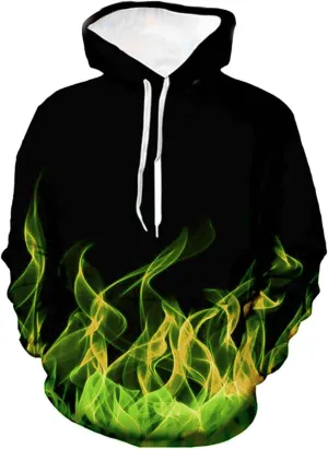 Men's Hoodies Big and Tall Long Sleeve 3D Flame Print Graphic Tee Shirts Casual Hooded Sweatshirts Outdoor Fashion