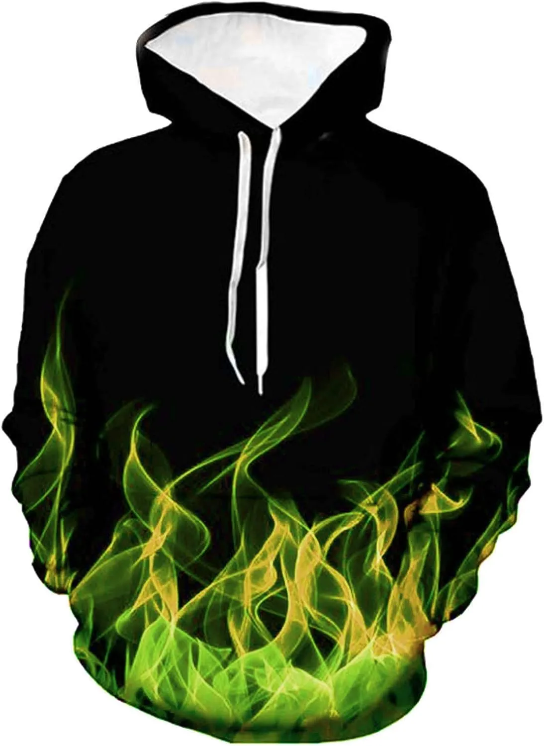 Men's Hoodies Big and Tall Long Sleeve 3D Flame Print Graphic Tee Shirts Casual Hooded Sweatshirts Outdoor Fashion