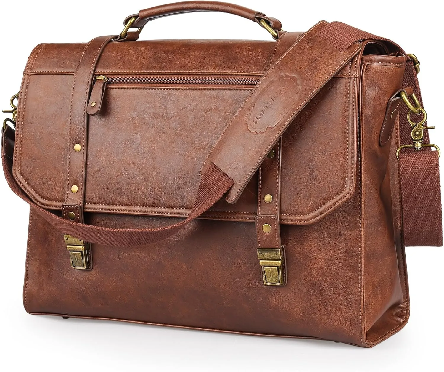 Mens messenger bag 17 inch, Waterproof Faux Leather Laptop Briefcase Large Computer Laptop Bag Leather Satchel Bag Retro Shoulder Bag for Office Business Travel College Brown