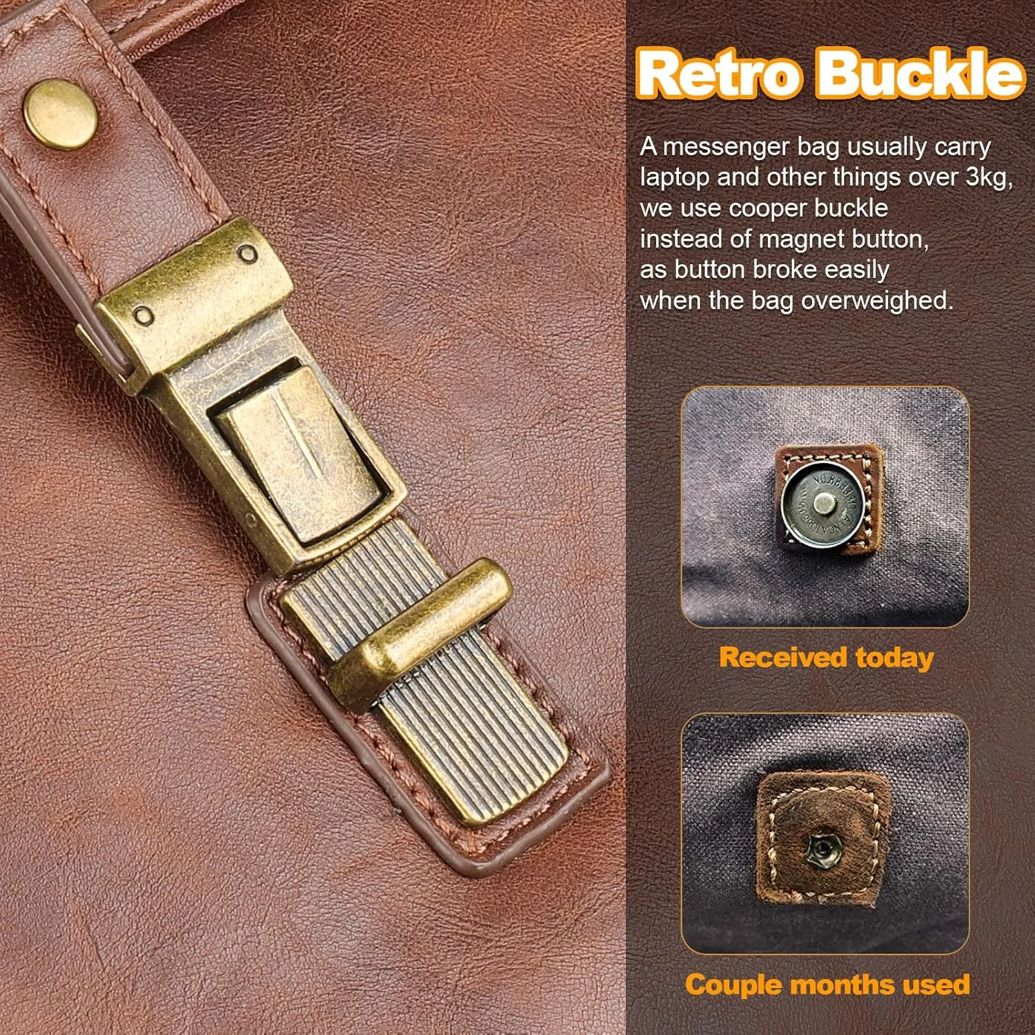 Mens messenger bag 17 inch, Waterproof Faux Leather Laptop Briefcase Large Computer Laptop Bag Leather Satchel Bag Retro Shoulder Bag for Office Business Travel College Brown