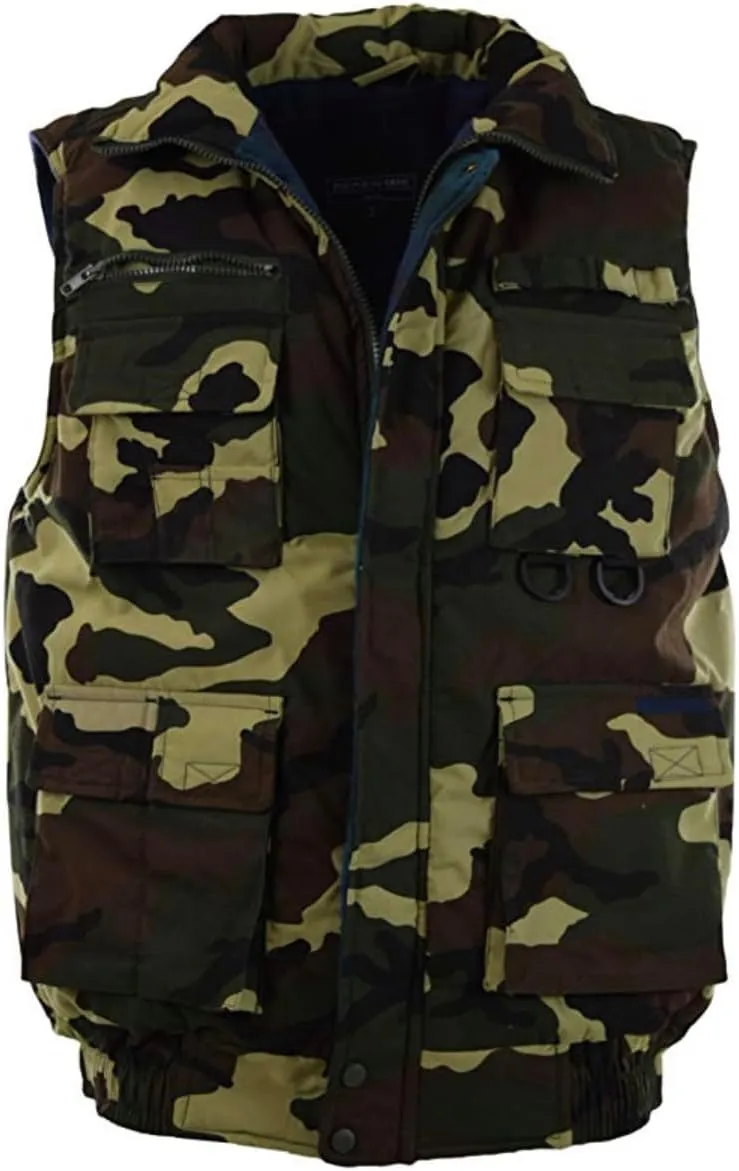 Men's Multiple Pocket Water Resistant Poplin Shell Polar Fleece Lined Padded Utility Vest