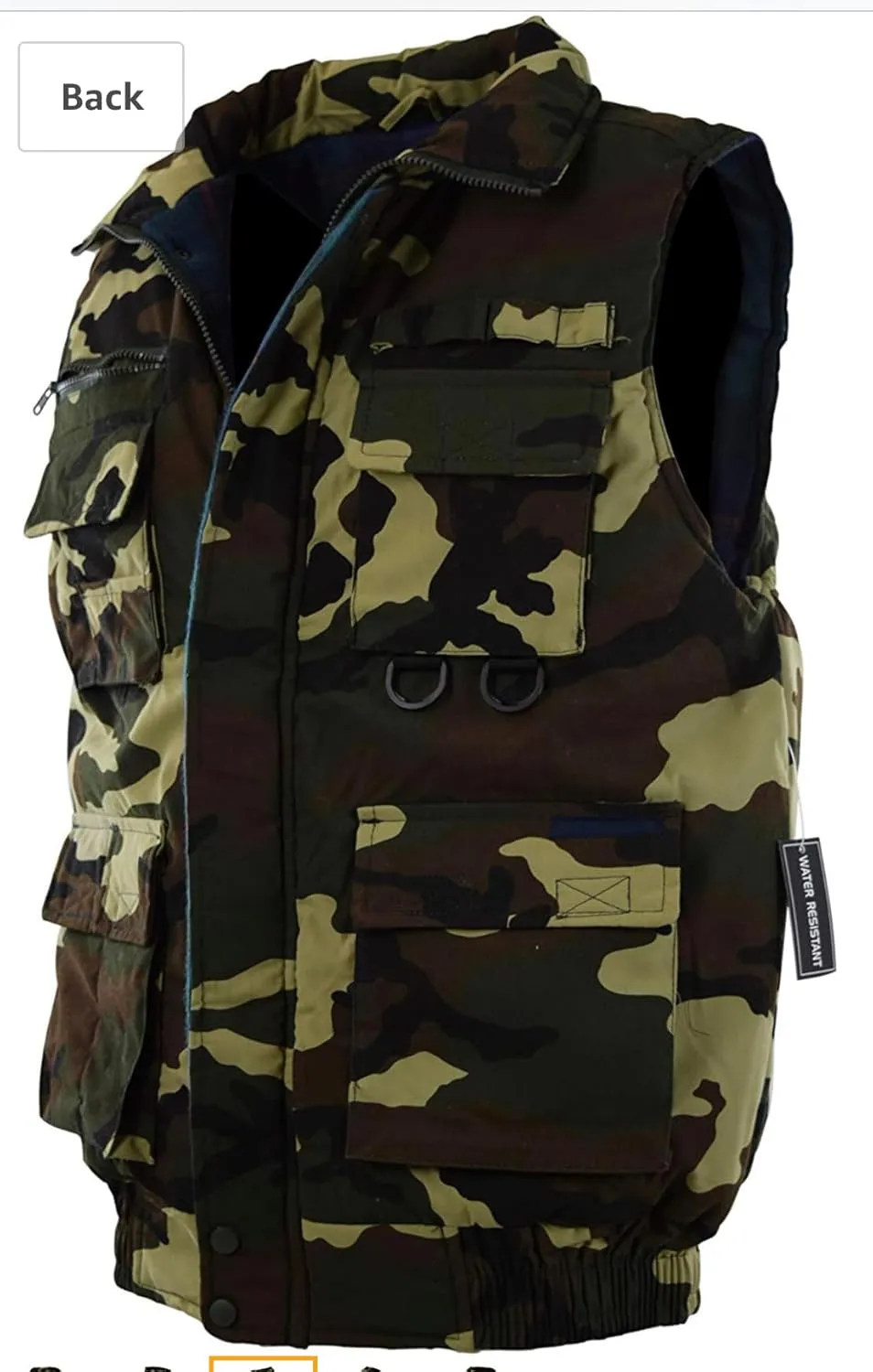 Men's Multiple Pocket Water Resistant Poplin Shell Polar Fleece Lined Padded Utility Vest