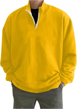 Mens Quarter Zip Pullover Sweatshirt Oversized 2024 Fall Long Sleeve T Shirt Collared Loose Casual Outdooer Pullover