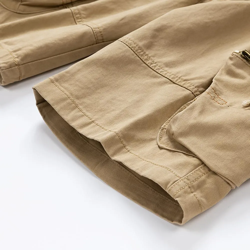 Men's Regular Fit Military Cargo Shorts - Summer Cotton Casual Shorts with Zipper Pockets