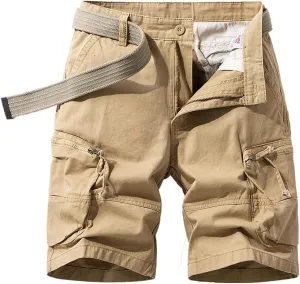 Men's Regular Fit Military Cargo Shorts - Summer Cotton Casual Shorts with Zipper Pockets