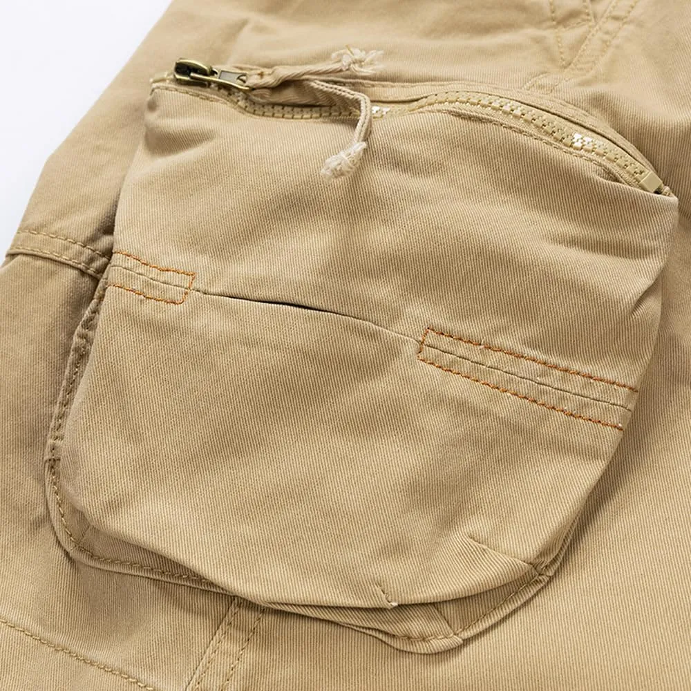 Men's Regular Fit Military Cargo Shorts - Summer Cotton Casual Shorts with Zipper Pockets