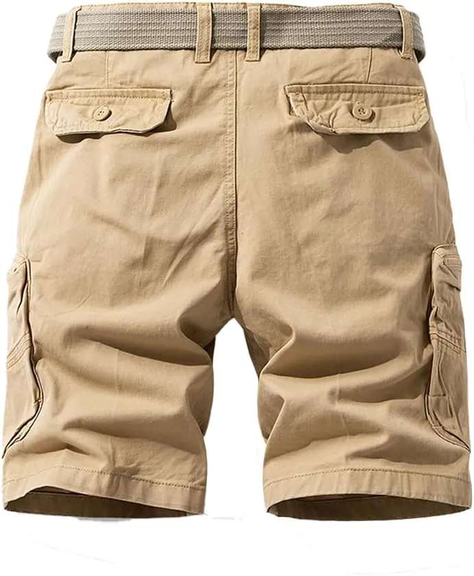 Men's Regular Fit Military Cargo Shorts - Summer Cotton Casual Shorts with Zipper Pockets
