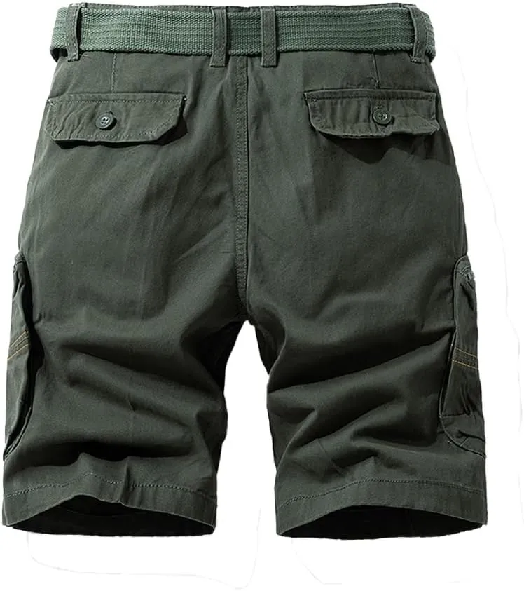 Men's Regular Fit Military Cargo Shorts - Summer Cotton Casual Shorts with Zipper Pockets