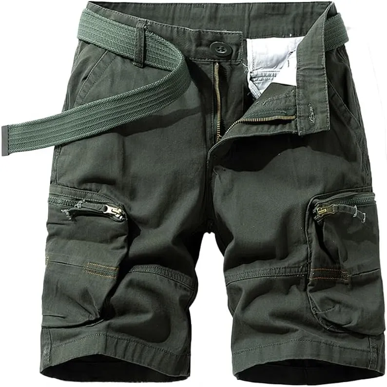 Men's Regular Fit Military Cargo Shorts - Summer Cotton Casual Shorts with Zipper Pockets