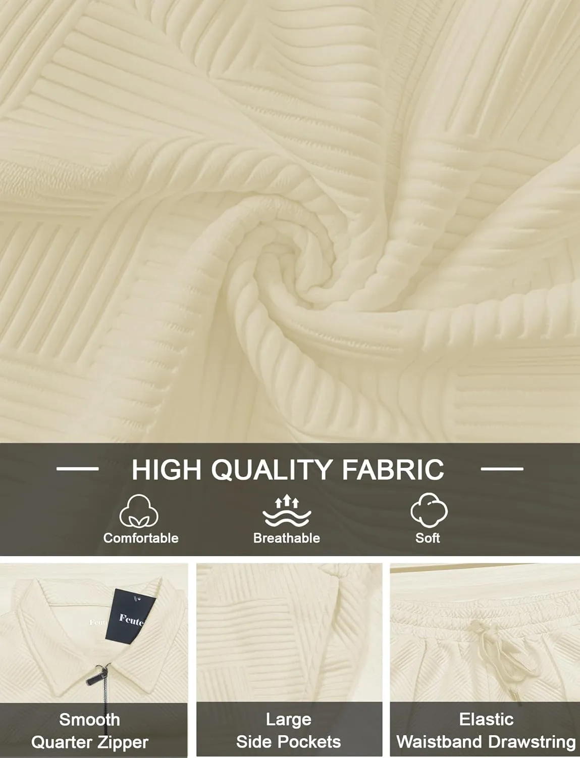Mens Short Sets 2 Piece Outfits Summer Fashion Quarter Zip Polo & Athletic Shorts Retro Textured Vacation Tracksuit