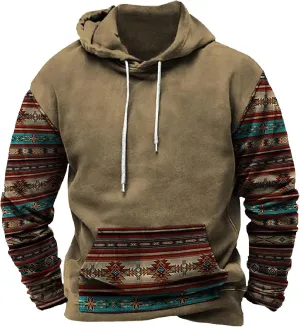 Mens Sweatshirt Hoodie Design Ethnic Print Graphic Tee Shirts Loose Drawstring Western Aztec Ethnic Hood Pullover