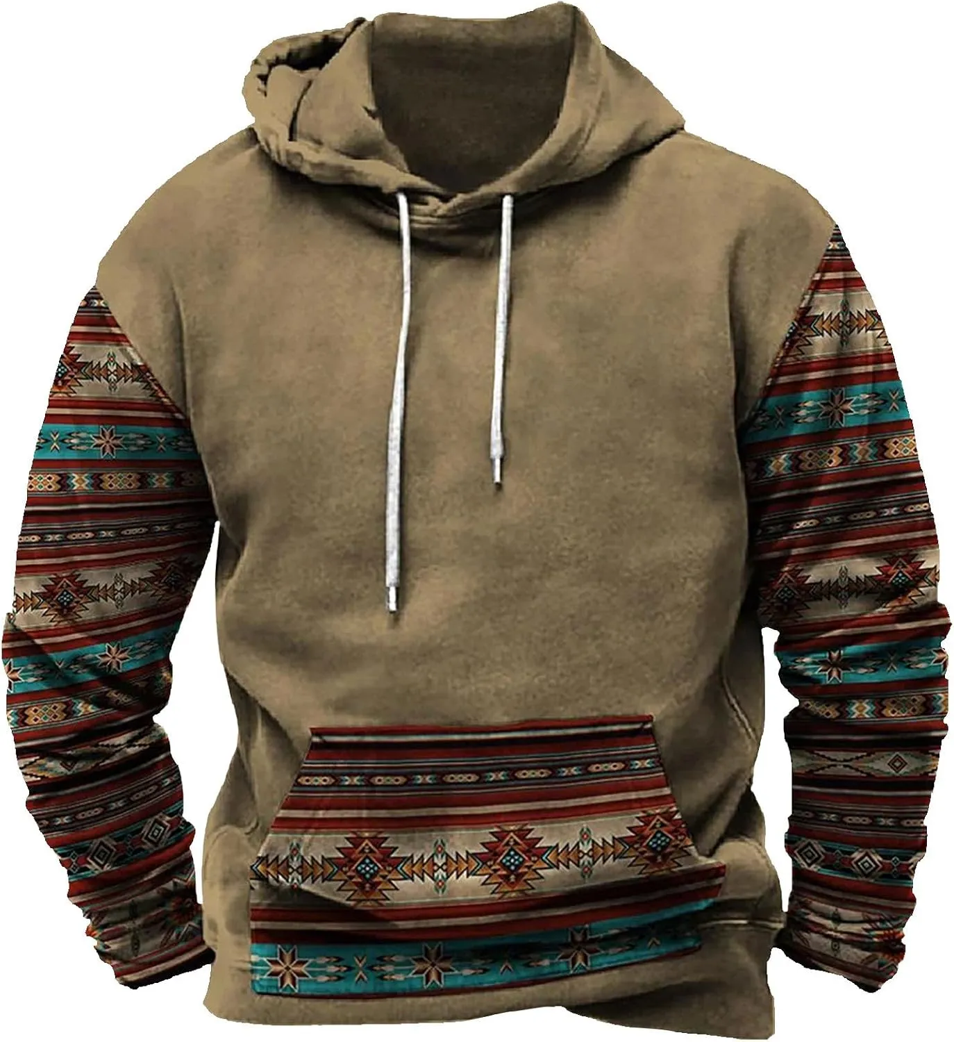 Mens Sweatshirt Hoodie Design Ethnic Print Graphic Tee Shirts Loose Drawstring Western Aztec Ethnic Hood Pullover
