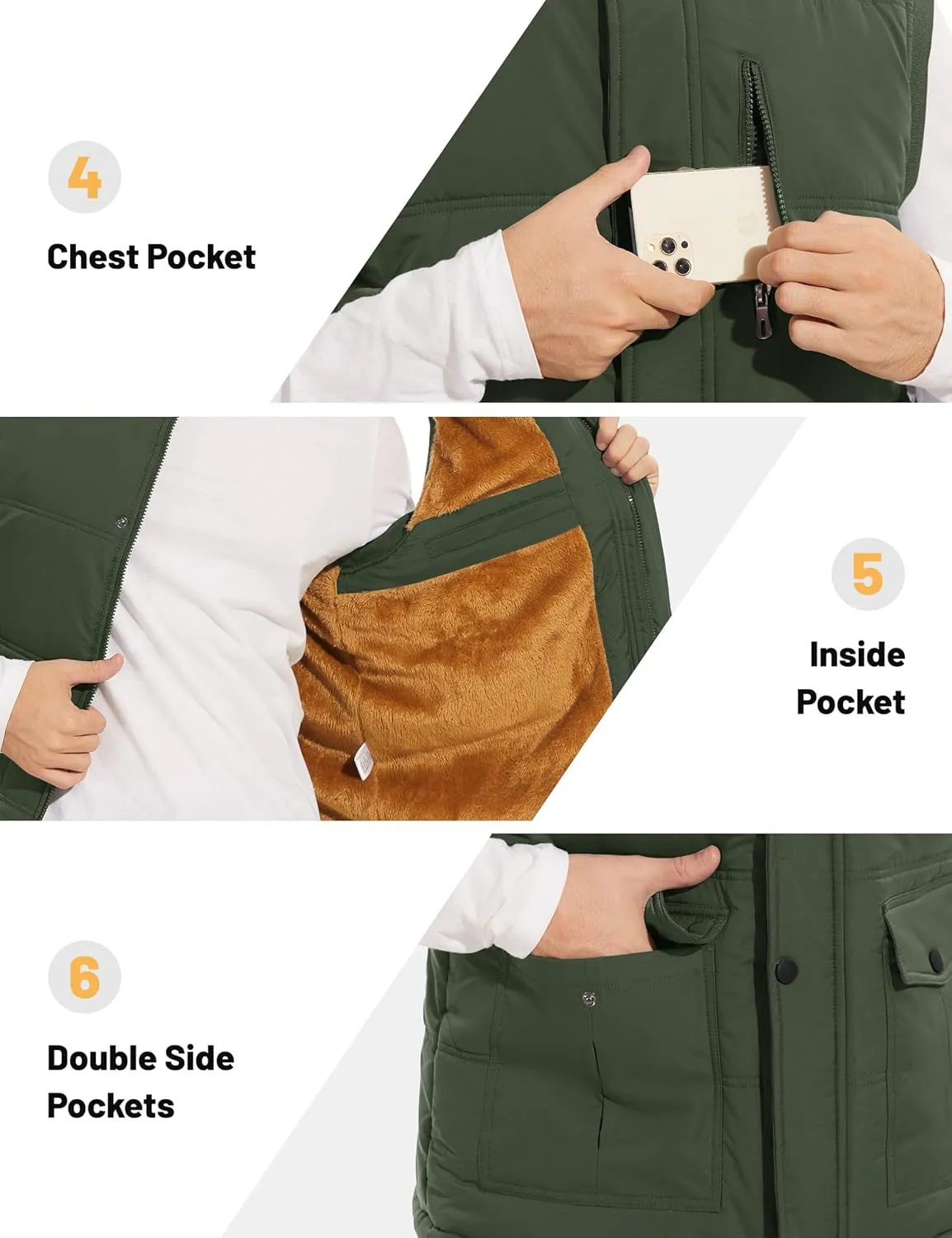 Men's Winter Vests Warm Fleece Lined Sleeveless Jackets Casual Outerwear Stand Collar Padded Coat