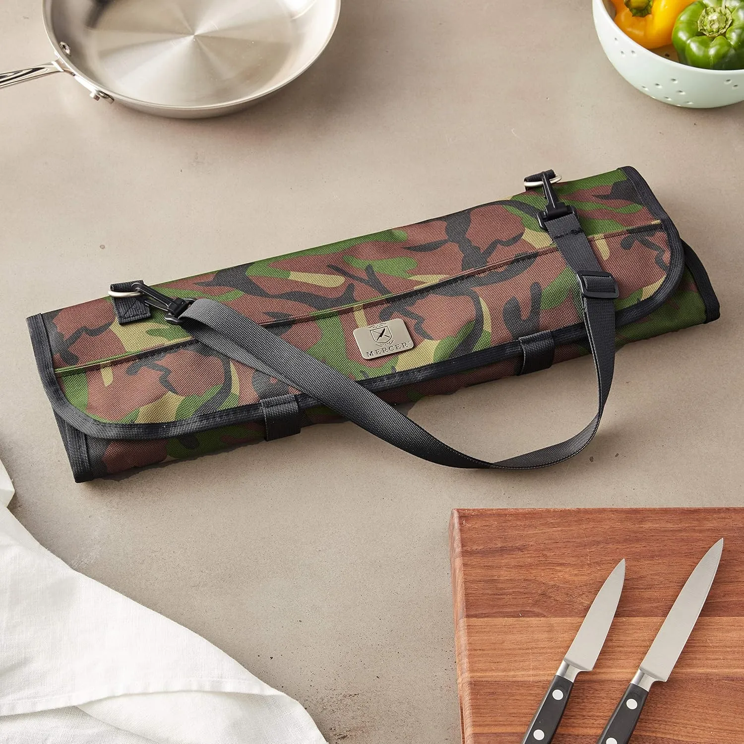 Mercer Culinary 7-Pocket Knife Roll Storage Bag, Camouflage
