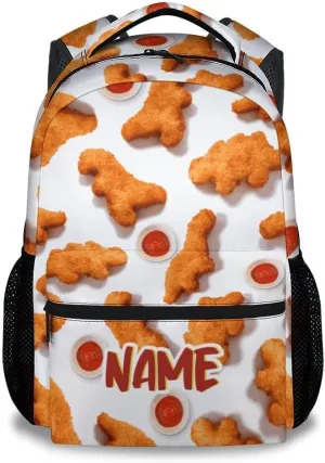 Mercuryelf Kid Backpack for Boys - 17 Inch Custom White Lightweight Durable Kid Backpack - Large Capacity Chicken Nugget Bookbag for School, Travel and Camp
