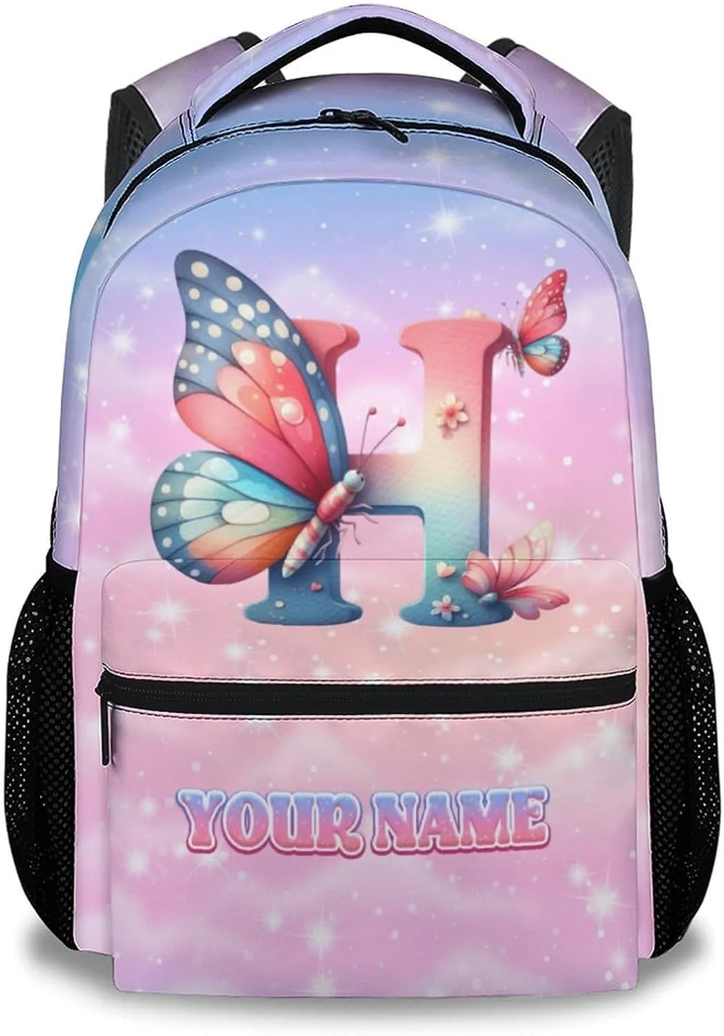 Mercuryelf Kids Backpack - Custom Kid Backpack for Name - Cute Initials Bookbag for Girls - 17 Inch School Bag