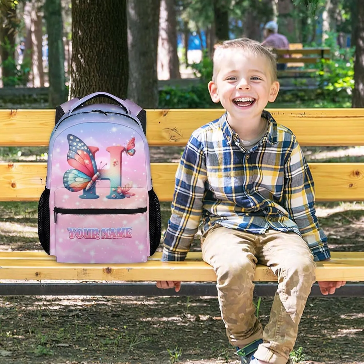 Mercuryelf Kids Backpack - Custom Kid Backpack for Name - Cute Initials Bookbag for Girls - 17 Inch School Bag