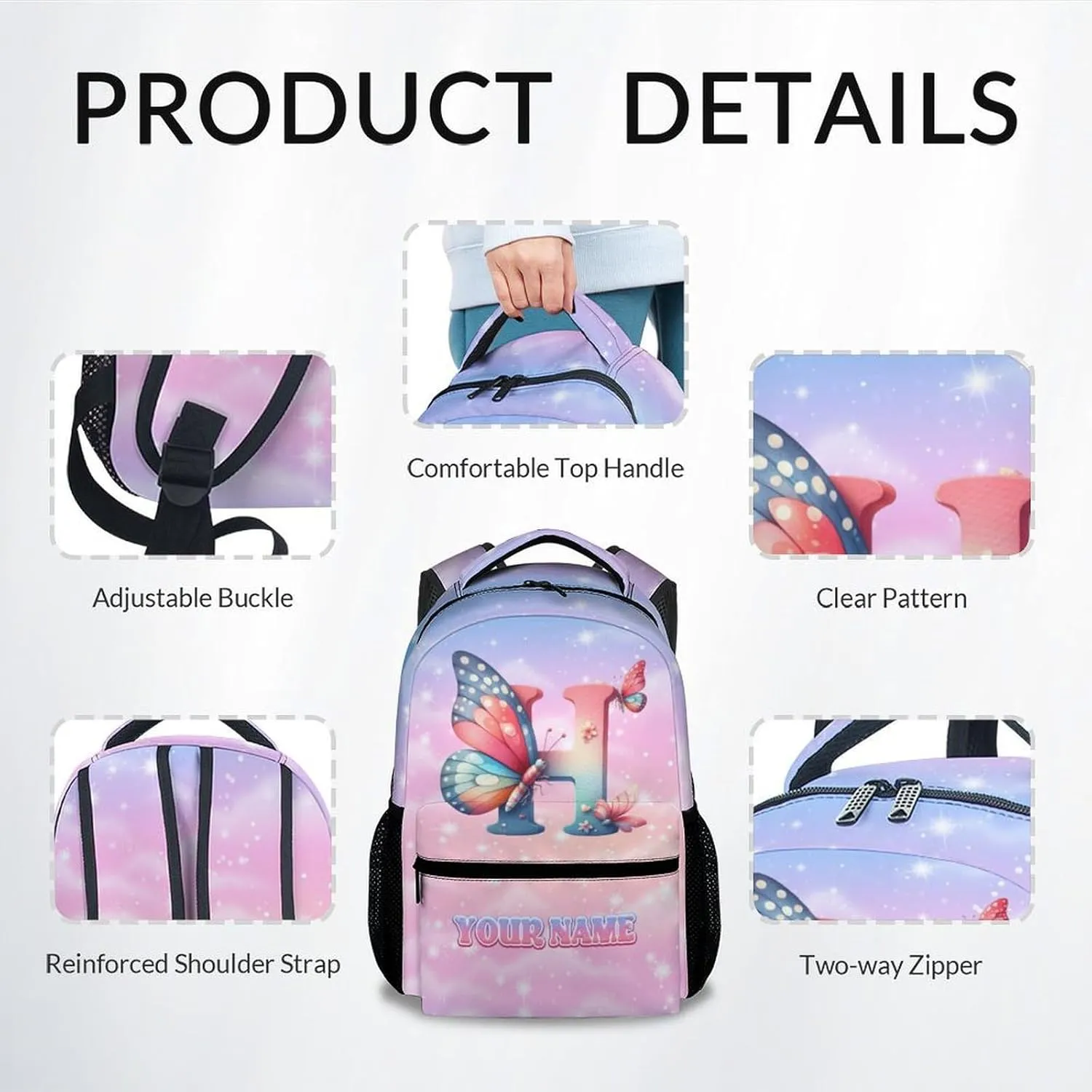 Mercuryelf Kids Backpack - Custom Kid Backpack for Name - Cute Initials Bookbag for Girls - 17 Inch School Bag
