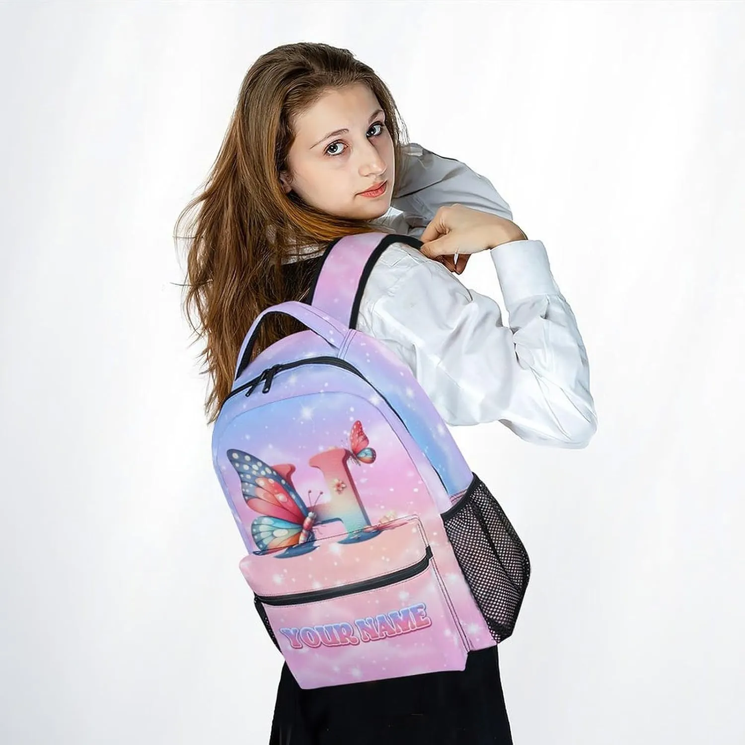 Mercuryelf Kids Backpack - Custom Kid Backpack for Name - Cute Initials Bookbag for Girls - 17 Inch School Bag