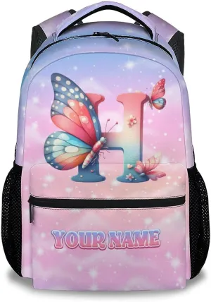 Mercuryelf Kids Backpack - Custom Kid Backpack for Name - Cute Initials Bookbag for Girls - 17 Inch School Bag
