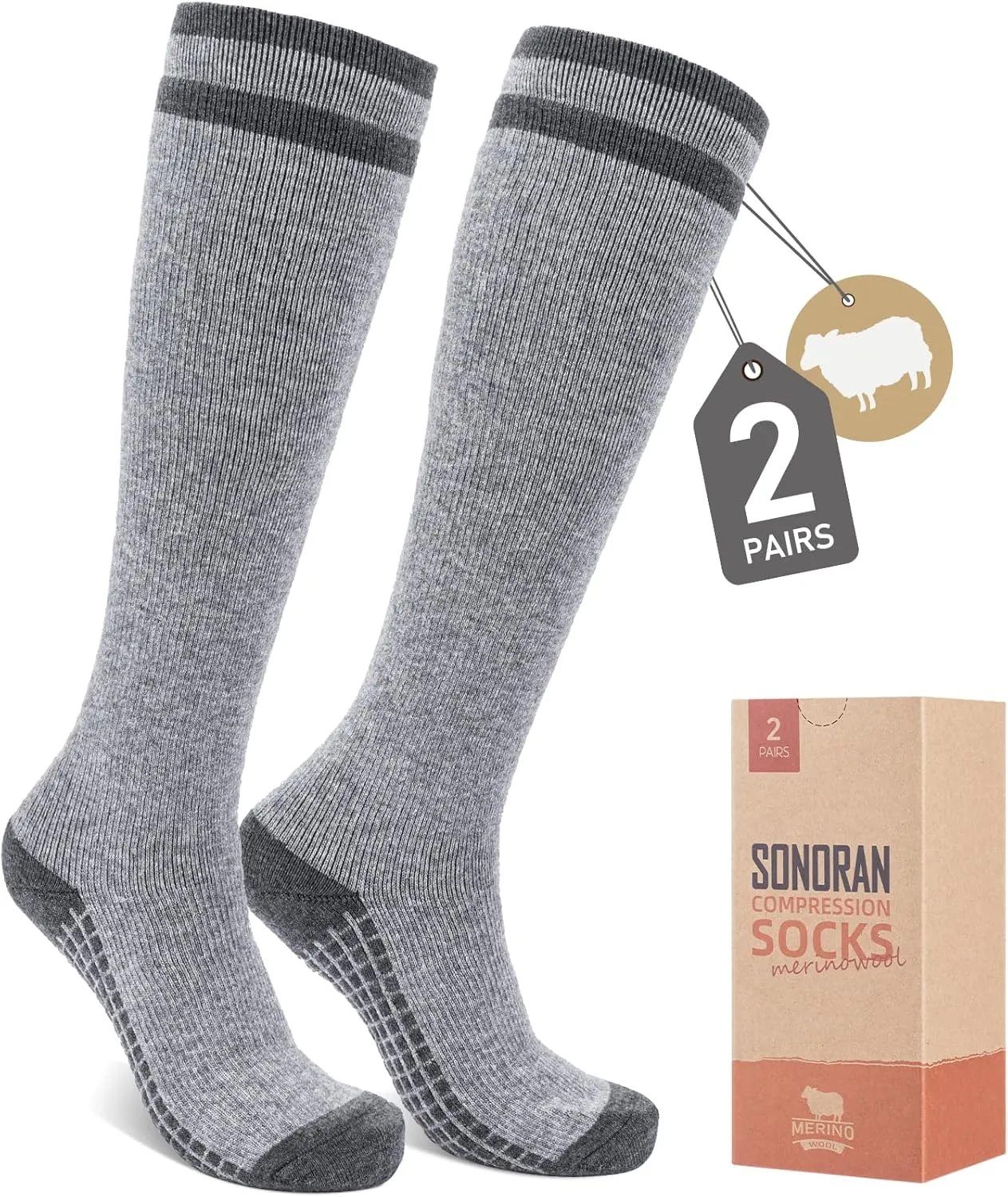 Merino Wool Compression Socks for Women Men (2/3 Pairs) Knee High Winter Thermal Thick Warm for Nurse Pregnant Travel
