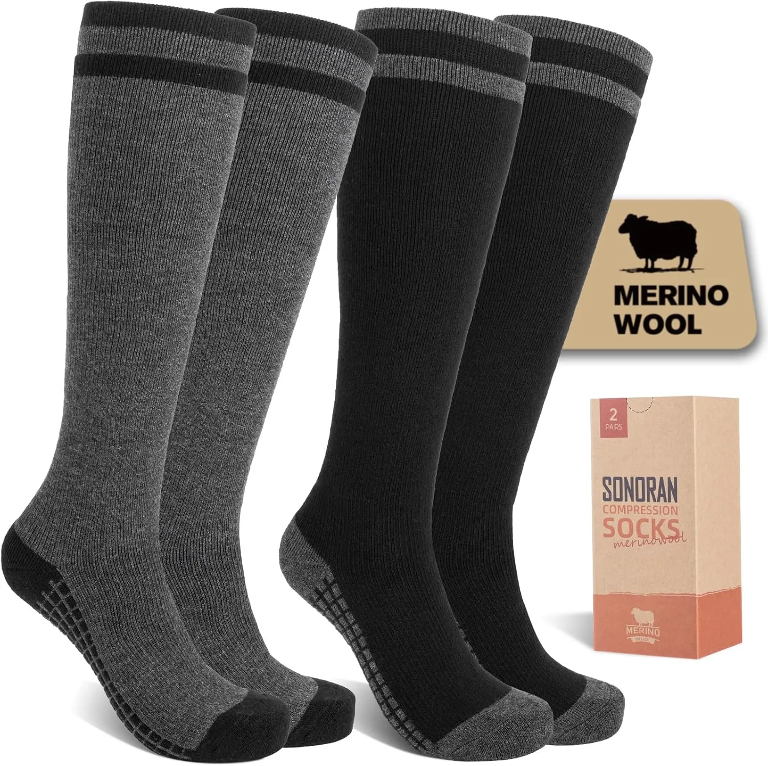 Merino Wool Compression Socks for Women Men (2/3 Pairs) Knee High Winter Thermal Thick Warm for Nurse Pregnant Travel