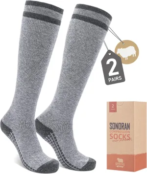 Merino Wool Compression Socks for Women Men (2/3 Pairs) Knee High Winter Thermal Thick Warm for Nurse Pregnant Travel