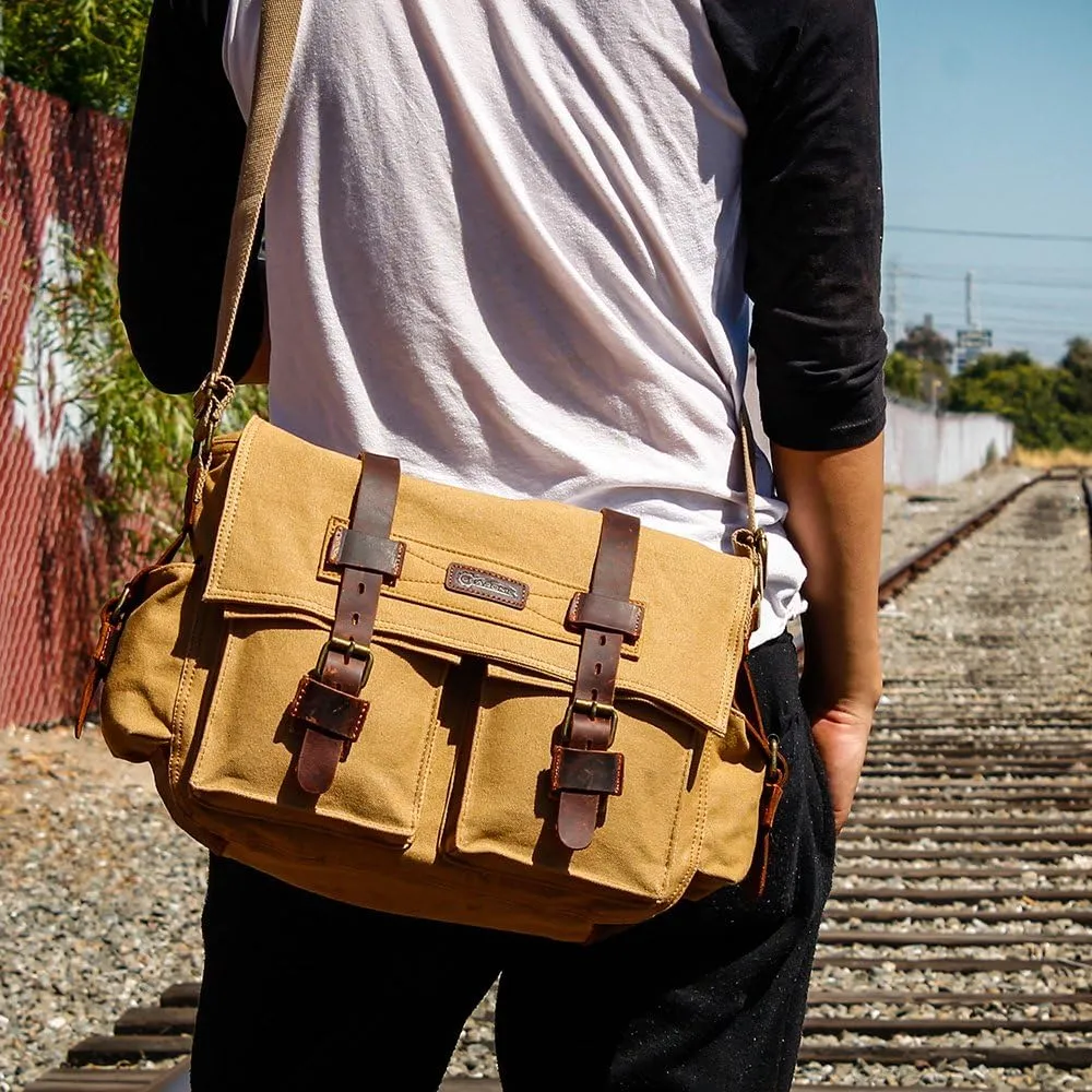 Messenger Bag for Laptop Vintage Canvas Leather Crossbody Satchel Shoulder Computer Bag Travel Office Messenger Bag