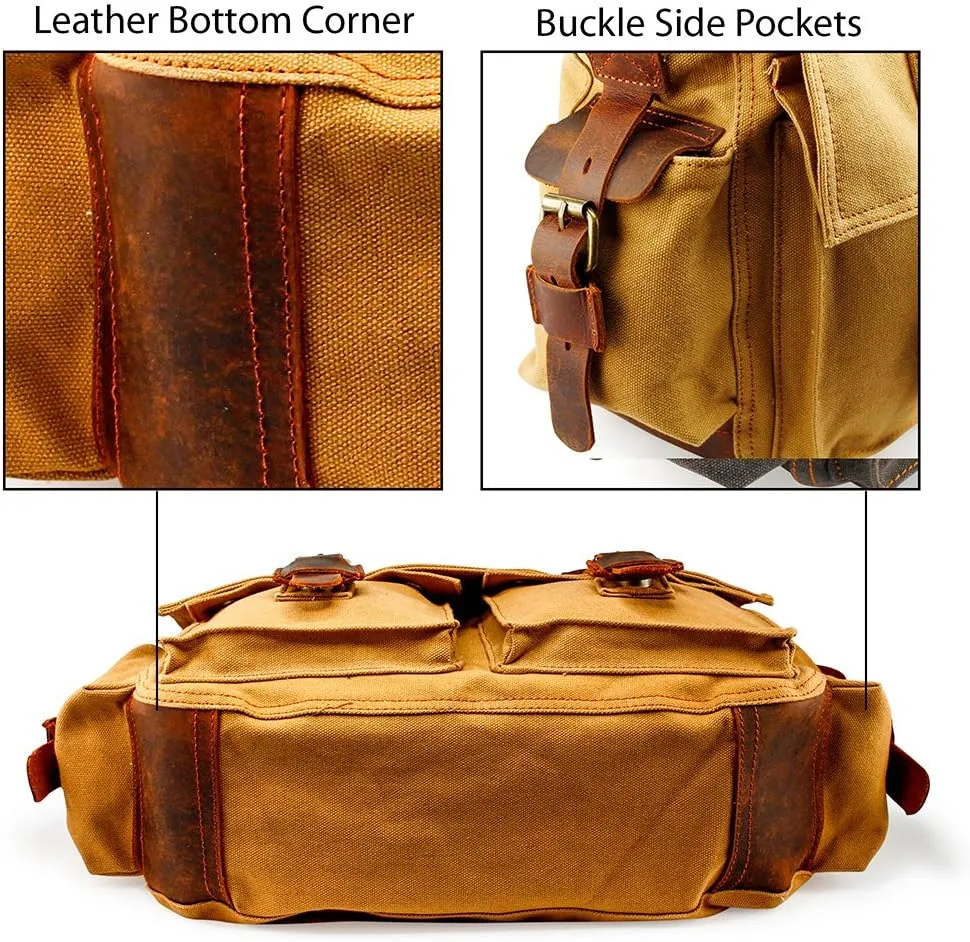Messenger Bag for Laptop Vintage Canvas Leather Crossbody Satchel Shoulder Computer Bag Travel Office Messenger Bag