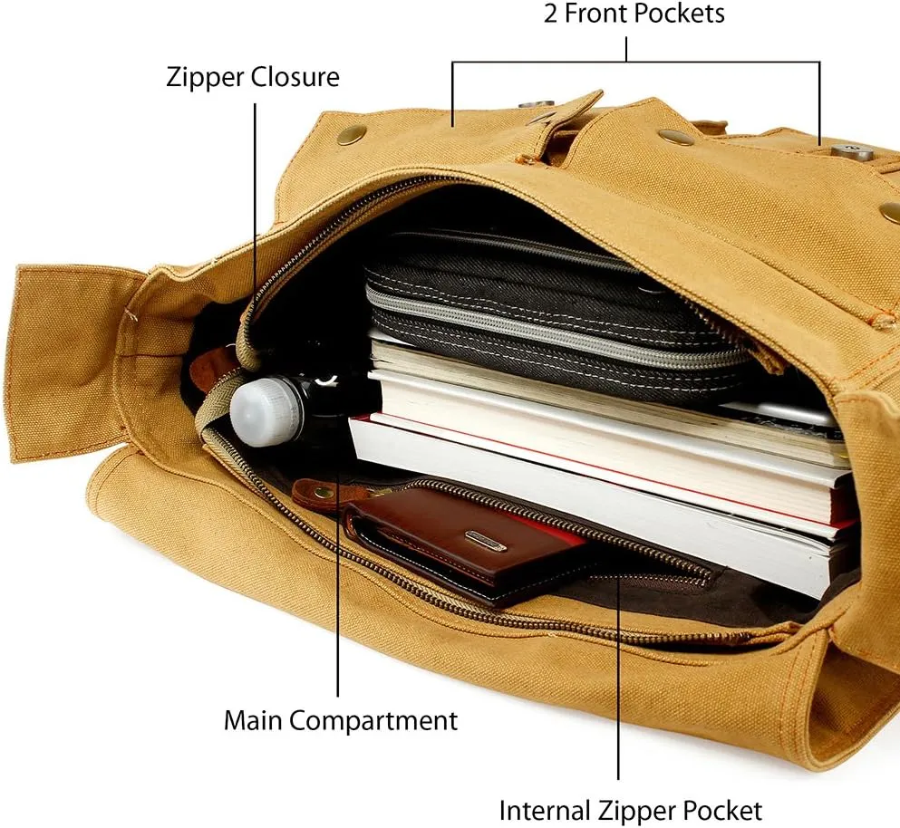 Messenger Bag for Laptop Vintage Canvas Leather Crossbody Satchel Shoulder Computer Bag Travel Office Messenger Bag