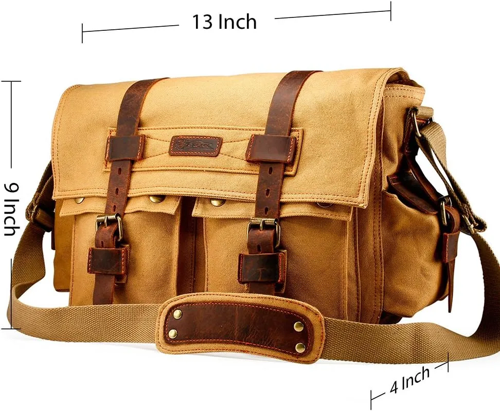 Messenger Bag for Laptop Vintage Canvas Leather Crossbody Satchel Shoulder Computer Bag Travel Office Messenger Bag