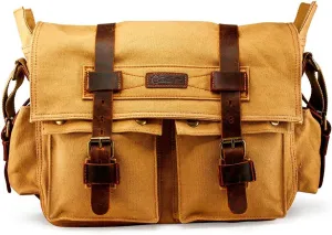 Messenger Bag for Laptop Vintage Canvas Leather Crossbody Satchel Shoulder Computer Bag Travel Office Messenger Bag