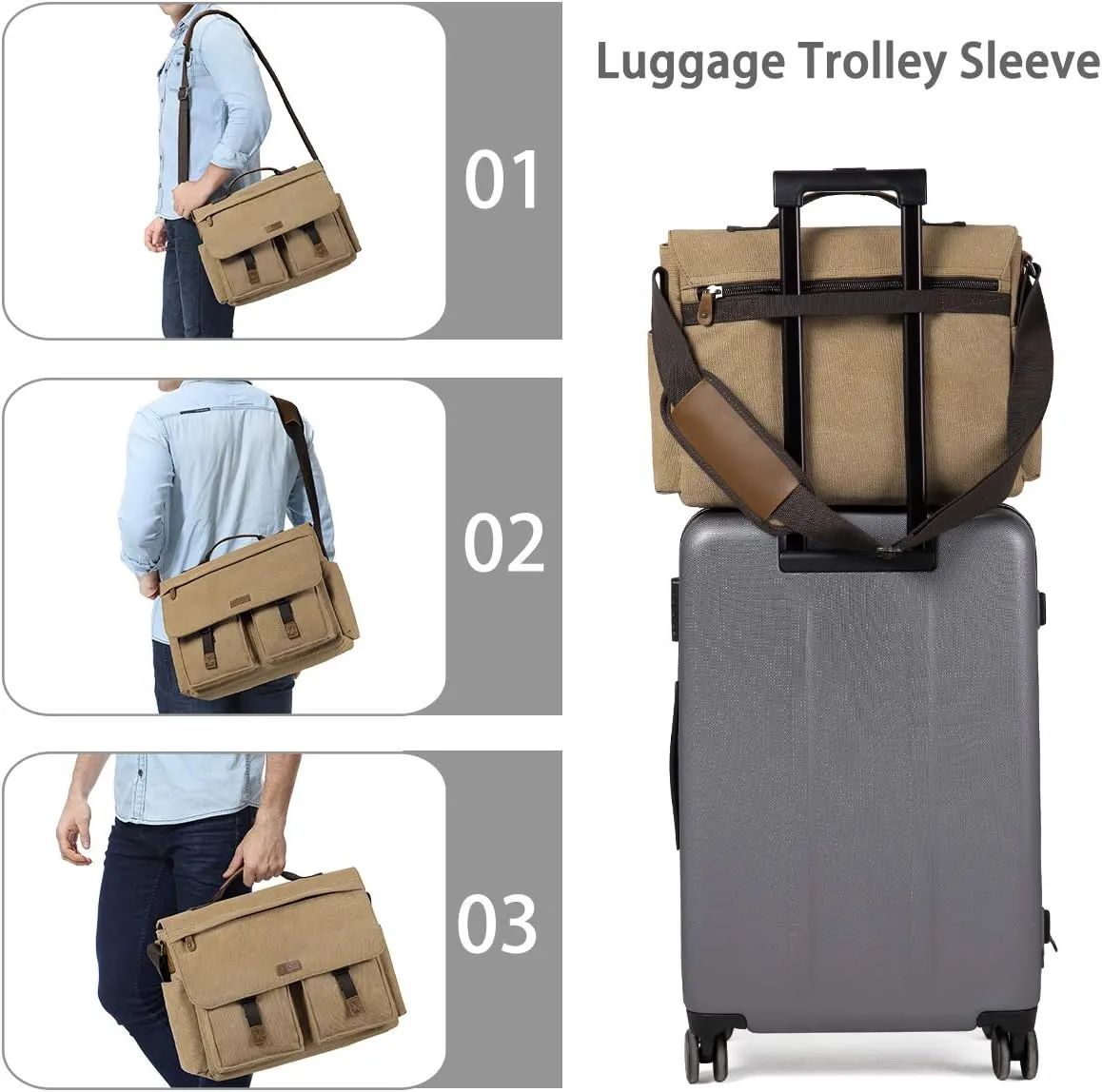 Messenger Bag for Men,VASCHY Vintage Water Resistant Canvas Satchel 14 15.6 17inch Laptop Briefcase