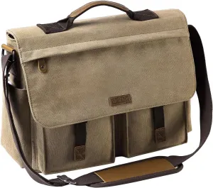Messenger Bag for Men,VASCHY Vintage Water Resistant Canvas Satchel 14 15.6 17inch Laptop Briefcase