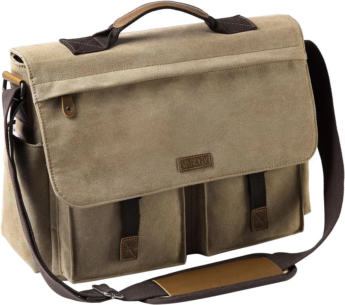 Messenger Bag for Men,VASCHY Vintage Water Resistant Canvas Satchel 14 15.6 17inch Laptop Briefcase