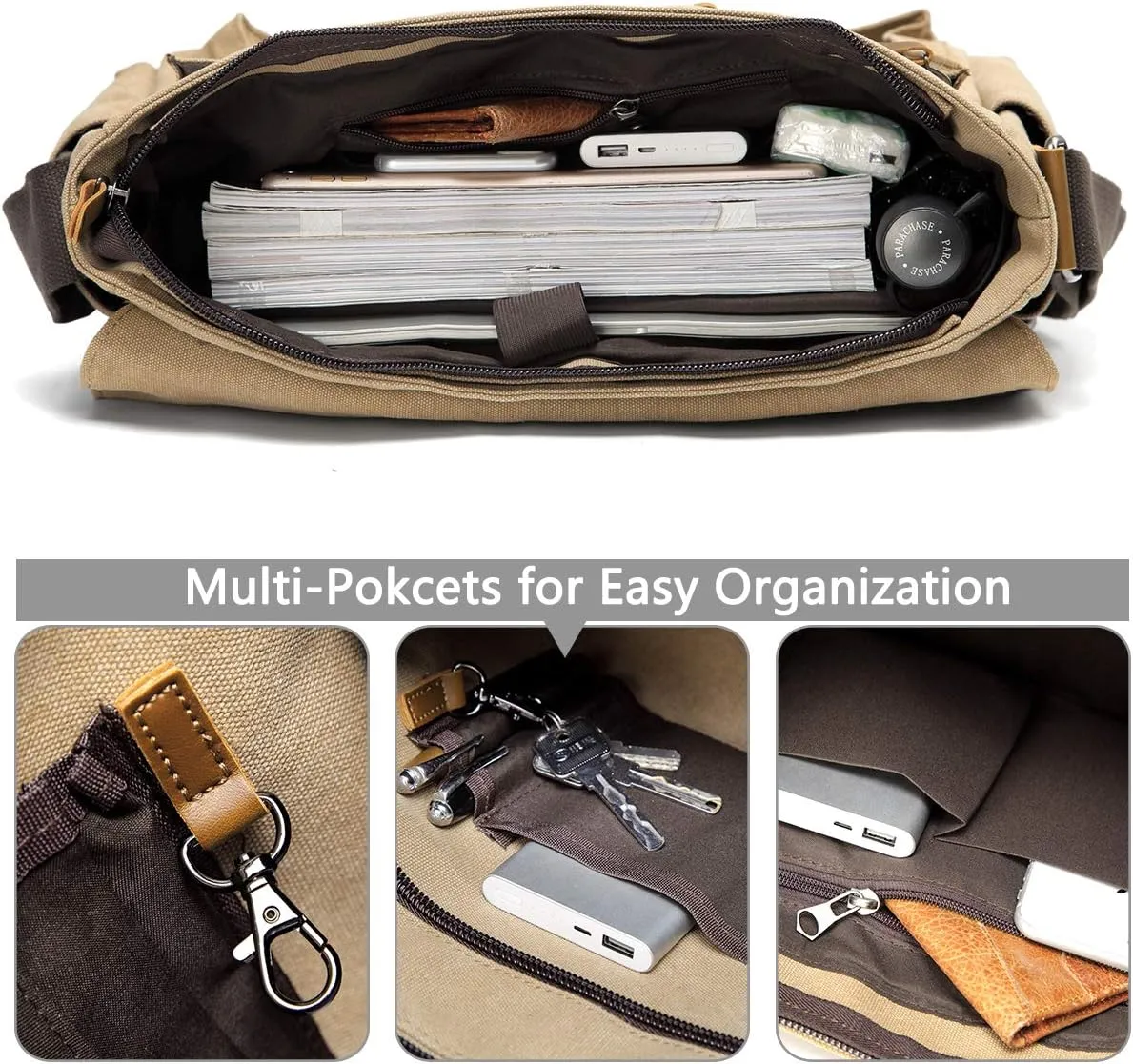 Messenger Bag for Men,VASCHY Vintage Water Resistant Canvas Satchel 14 15.6 17inch Laptop Briefcase