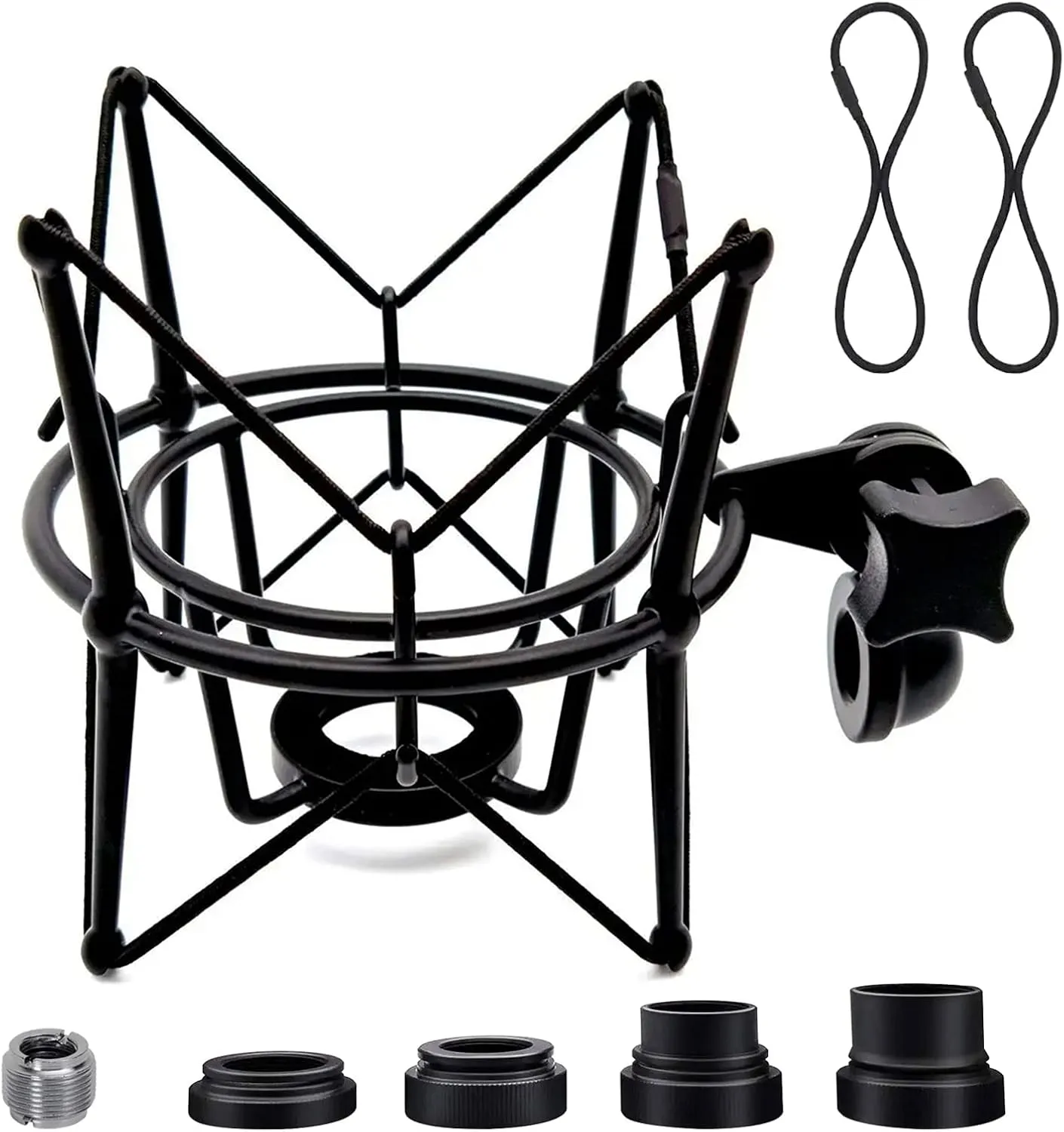 Microphone Shock Mount Universal Mic Holder Spider Recording Mic Shockmount Stand Compatible with Many Condenser Mics Like Rode NT1-A NT2-A Procaster AT2020 MXL 990 770 U87 (Black)