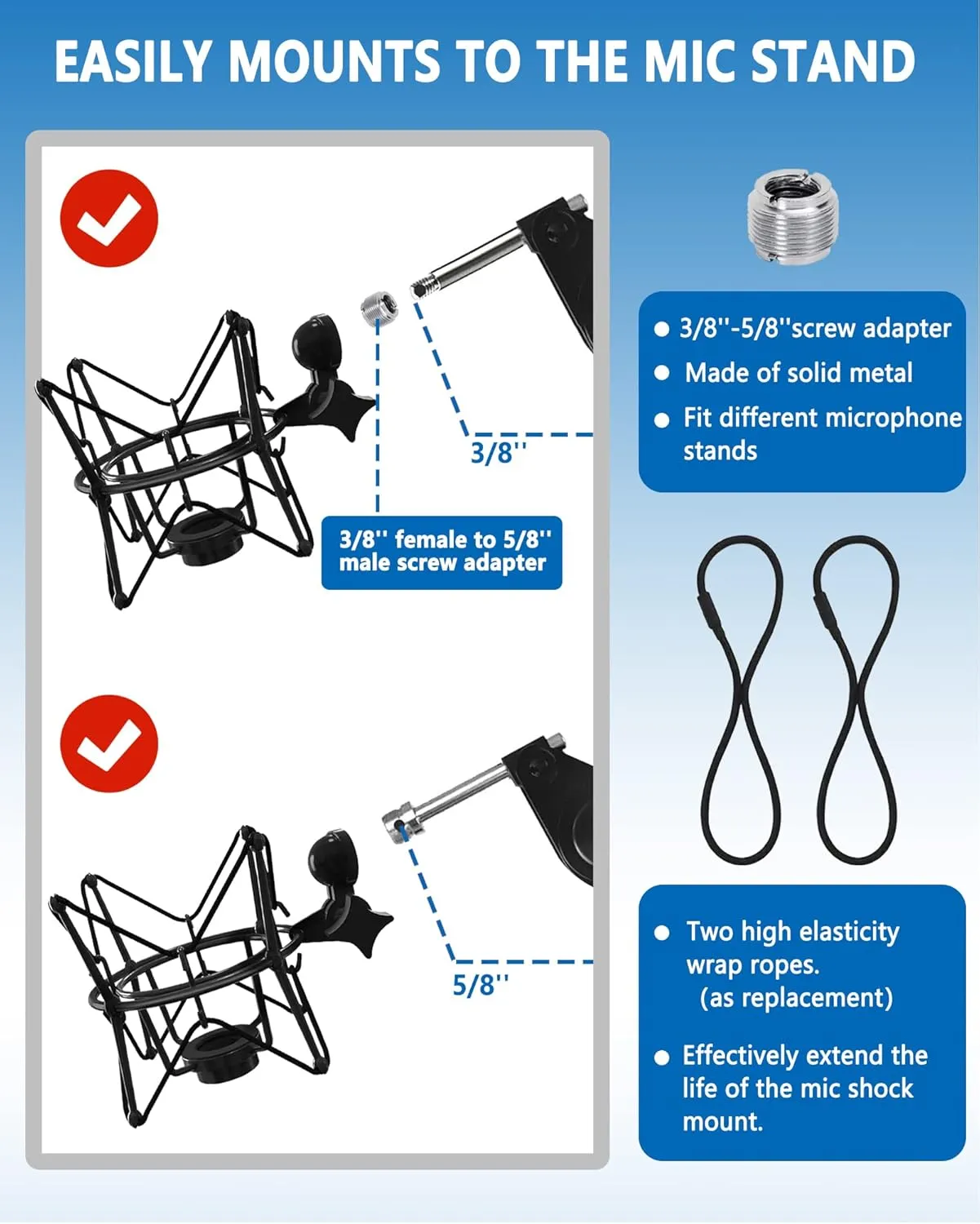 Microphone Shock Mount Universal Mic Holder Spider Recording Mic Shockmount Stand Compatible with Many Condenser Mics Like Rode NT1-A NT2-A Procaster AT2020 MXL 990 770 U87 (Black)
